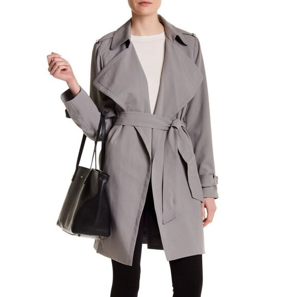 Michael Kors Soft Dusty Muted Slate Steel Blue Grey Long Draped Trench Coat XS - Picture 1 of 3